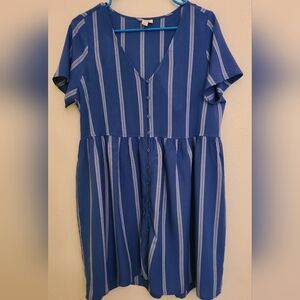 ANA Women's Casual Blue Striped Short Sleeve Dress - Size Large / Pre-owned
